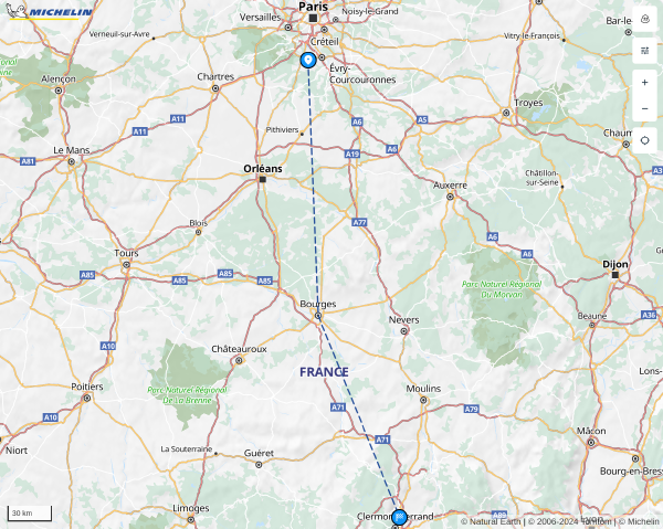 The Route of L'Échappée MICHELIN Paris-Clermont